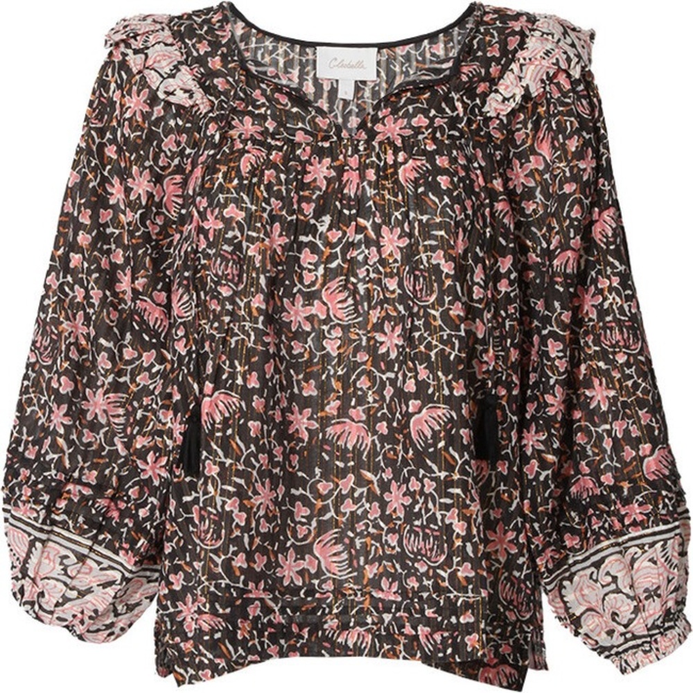 Cleobella NWOT Brynlee Organic Cotton Peasant Top Block Print Floral Blouse XS